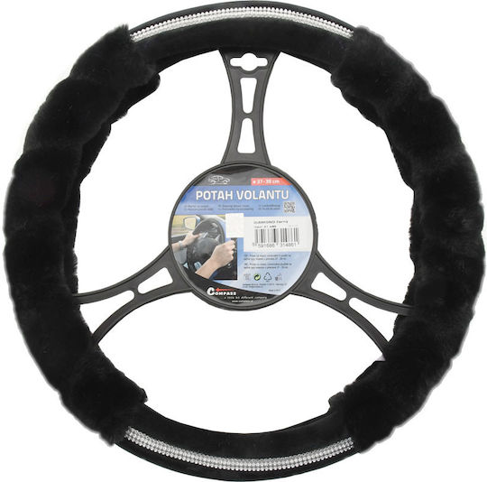 Compass Car Steering Wheel Cover Diamond with Diameter 37-39cm Synthetic Black Fur