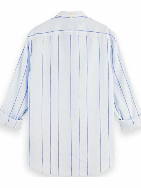 Long-sleeved Linen Shirt Striped Light Blue