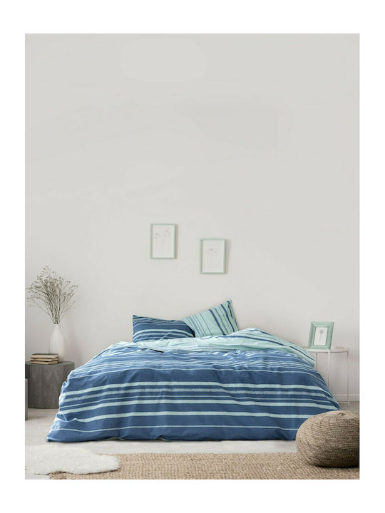 Kocoon Kilim Coverlet Queen Size Cotton Blue 220x245cm