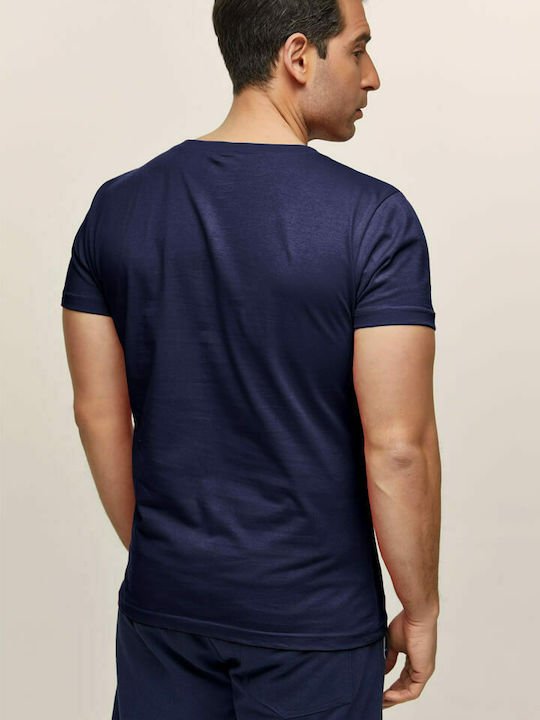 Bodymove -5121 Men's Athletic T-shirt Short Sleeve with V-Neck Navy Blue