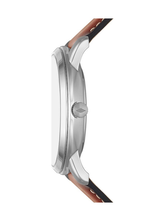 Fossil Neutra Moonphase Ανδρικό Ρολόι 42mm Χρονογράφος με Καφέ Δερμάτινο Λουράκι