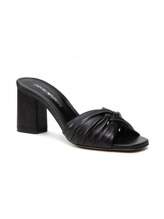 Emporio Armani Chunky Heel Leather Mules Black