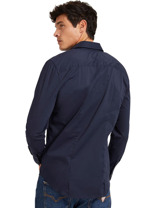 Sunset Long Sleeve Shirt In Narrow Fit Dark Blue