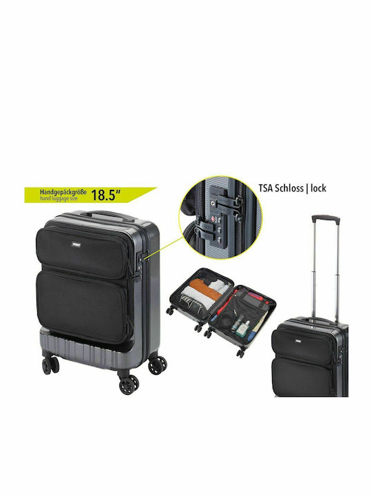 Troika Cabin Hard Black Suitcase With 4 Wheels Height 53cm