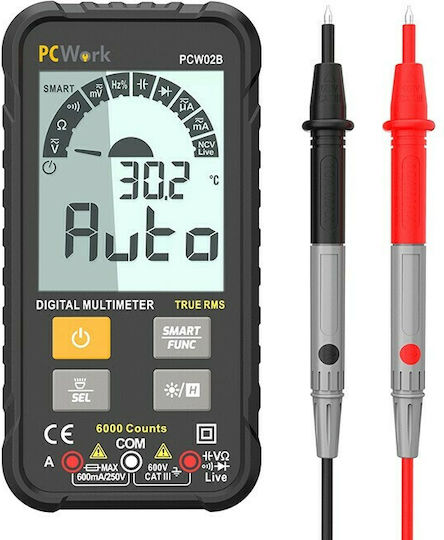 Pcwork PCW02B Ψηφιακό Πολύμετρο Τσέπης True RMS με Μέτρηση AC / DC / Αντίστασης / Χωρητικότητας / Θερμοκρασίας True RMS Smart