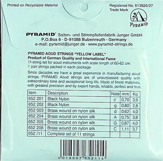 Pyramid Arabic Oud Single Brass Strings for Oud 11 Pieces Arabic Tuning