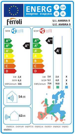 Ferroli Ambra S Κλιματιστικό Inverter 9000 BTU A++/A+ με Ιονιστή και WiFi