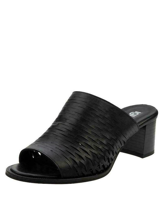 Igi&Co Chunky Heel Leather Mules Black