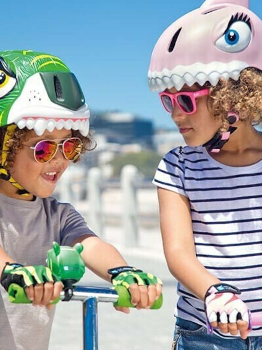 Crazy Safety Crocodile Kids' Helmet for City Bike Green with LED Light