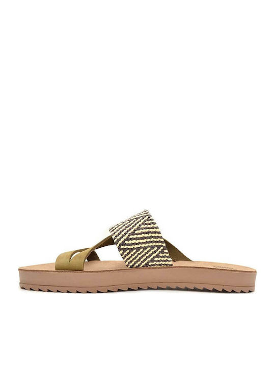 Olivia Paros Macrame Leather Women's Flat Sandals Anatomic in Yellow Color