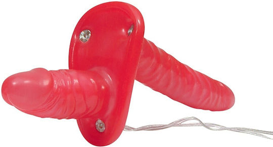 You2Toys Gurtzeug mit Doppelter Dildo und Vibration in Rot Farbe
