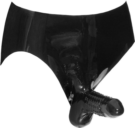 LateX Unterwäsche mit Dildo in Schwarz Farbe
