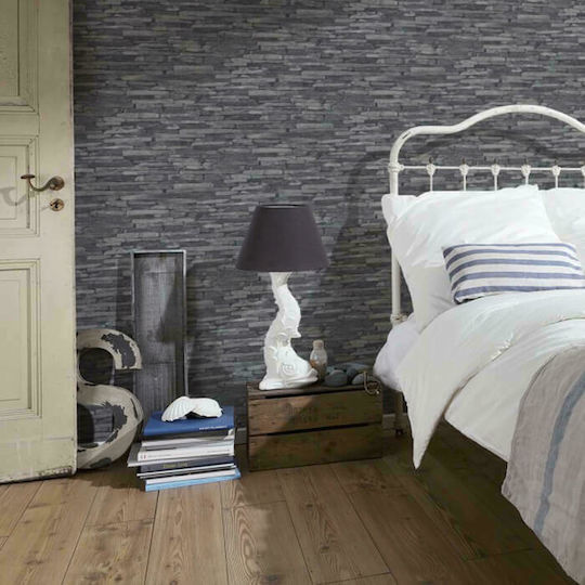 Ταπετσαρία Τοίχου Wood Stone Βινυλίου Γκρι 1000x53cm Πλενόμενη