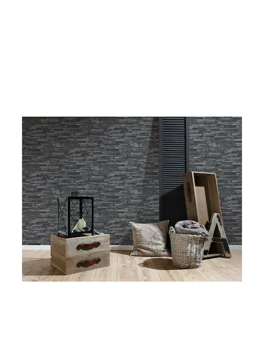 Wall Wallpaper Wood Stone Vinyl Gray 1000x53cm Washable