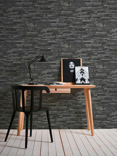 Ταπετσαρία Τοίχου Wood Stone Βινυλίου Γκρι 1000x53cm Πλενόμενη