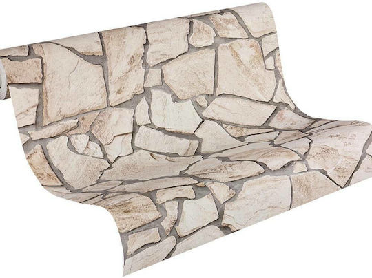 Ταπετσαρία Τοίχου Wood Stone Μπεζ 1000x53cm