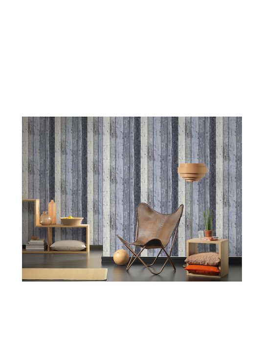 Tapet de Perete 1000x53cm Wood Stone Vinil Albastru Lavabil
