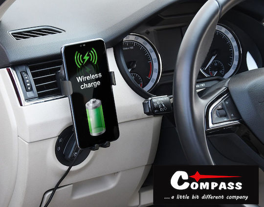 Compass LUKE-V Поставка за Мобилен Телефон за Кола с регулируеми куки и Безжично Зареждане Черна
