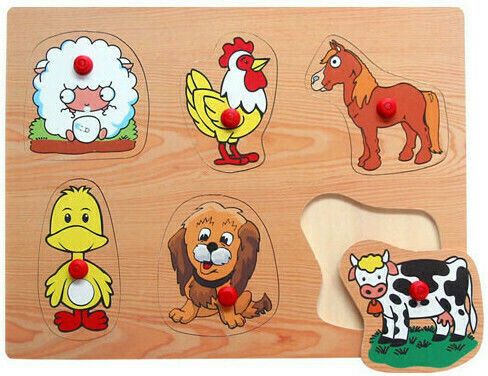 Wooden Kids Peg Puzzle Animals of the Field for 2+ Years 6pcs Anelixi