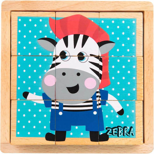 Ξύλινο Παιδικό Puzzle Κυβάκια με Ζωάκια για 3+ Ετών 9pcs Akuku