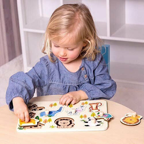 Wooden Kids Peg Puzzle Zoo 7pcs Classic World