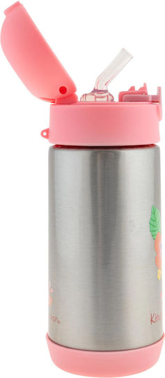 Stephen Joseph Floral Kids Water Bottle Stainless Steel with Straw Non Spill 350ml