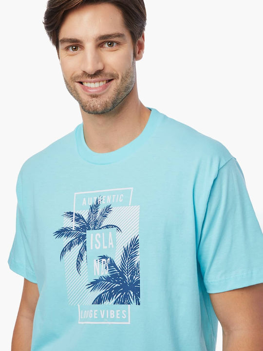 Minerva 90-70981 Men's Summer Cotton Checked Pajamas Set Light Blue