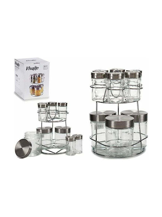 Glass Tabletop Spice Rack with Stand Silver 9pcs S3601565