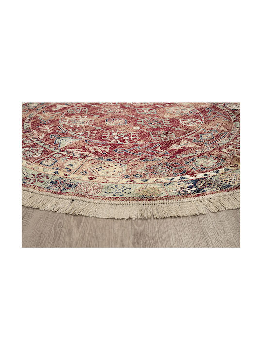 Newplan Sonia 9937/301220 Teppich Rund Synthetisch,Polyester/Cotton/Leather mit Fransen Burgundisch