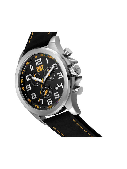 CAT Watch Chronograph Battery with Black Leather Strap