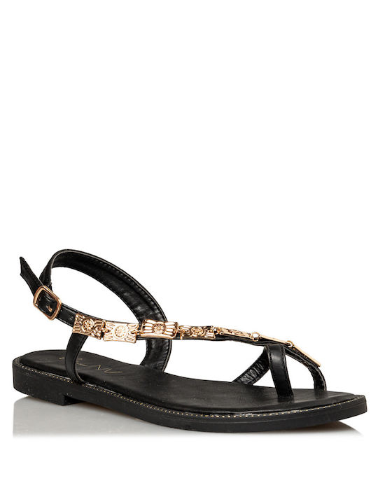 Envie Shoes Leather Women's Flat Sandals in Black Color