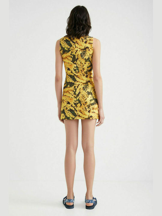 Desigual Mimosa Summer Mini Dress with Slit Yellow