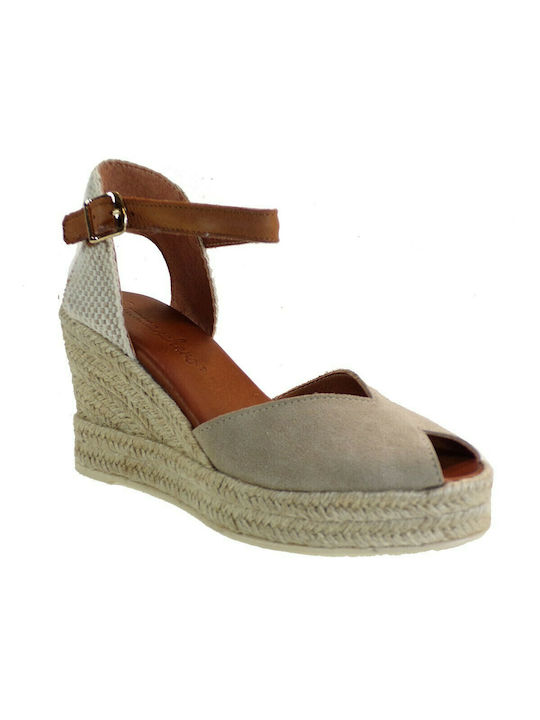 Commanchero Original Women's Leather Platform Espadrilles Beige