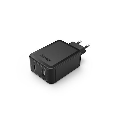 HAMA Φορτιστής Χωρίς Καλώδιο με Θύρα USB-A και Θύρα USB-C 42W Power Delivery / Quick Charge 2.0 / Quick Charge 3.0 Μαύρος (00183321)