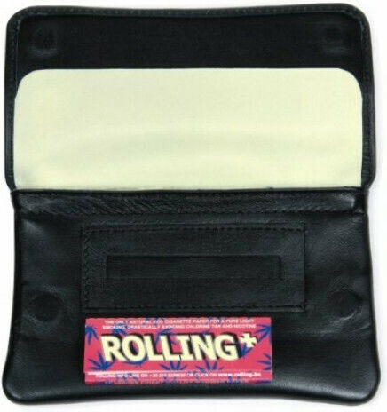 Tou Pappou Lederne Tabaktasche in Schwarz mit magnetischem Verschluss 15x9cm