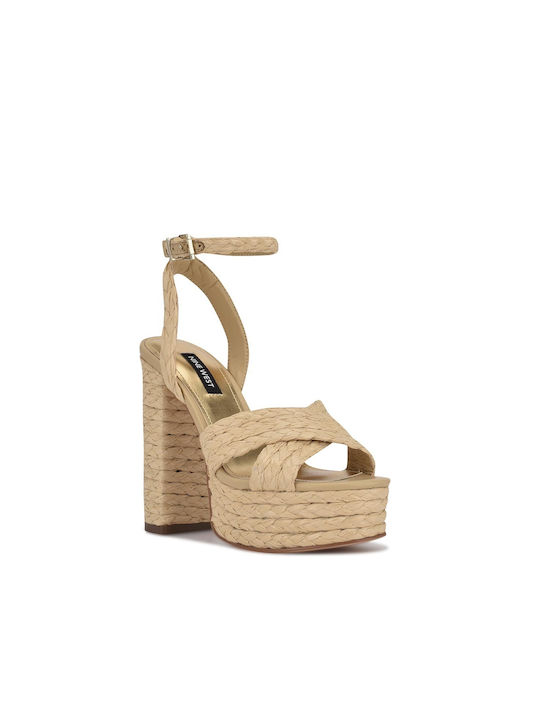 Nine West Women's Sandals Hadyn 3 Beige with Chunky High Heel