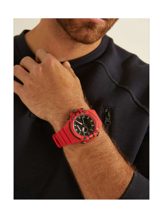 Guess Analog/Digital Watch with Red Rubber Strap