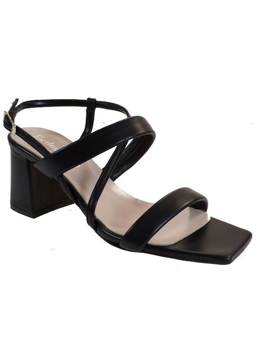 Fardoulis Leather Women's Sandals Black with Chunky Medium Heel