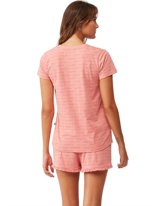 Nautica Sommer Damen Pyjama-Set Baumwolle Rosa