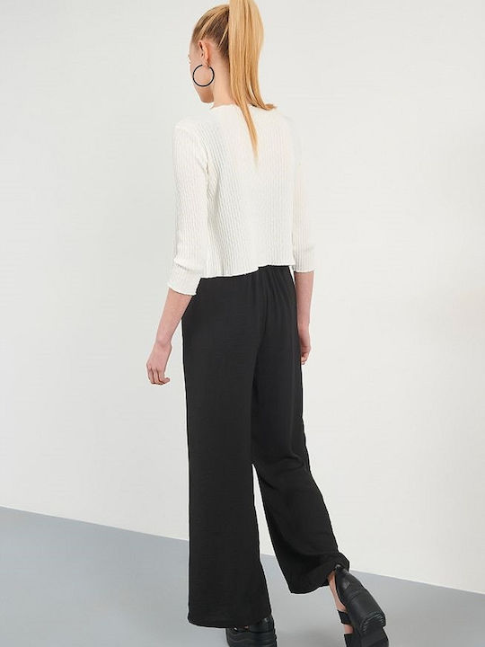 Attrattivo Women's High-waisted Fabric Trousers with Elastic Black