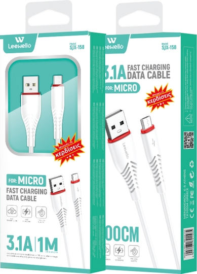 Leewello SJX-158 Regular USB 2.0 to micro USB Cable Λευκό 1m