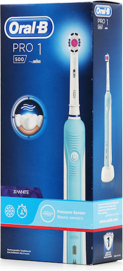 Oral-B Pro 1 500 3D White Ηλεκτρική Οδοντόβουρτσα με Χρονομετρητή Γαλάζια