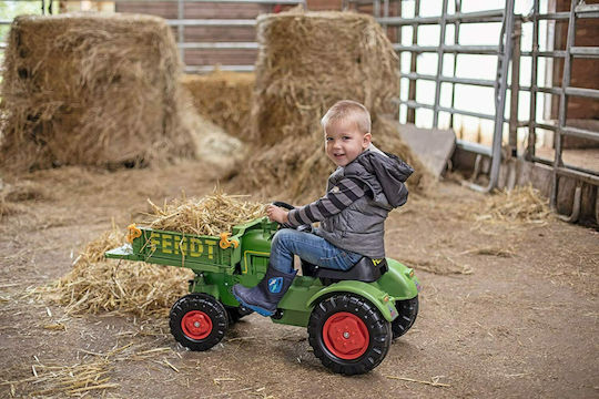 Tractor pentru copii Fendt Gear Tray De la picior la podea cu caruta si pedala Verde
