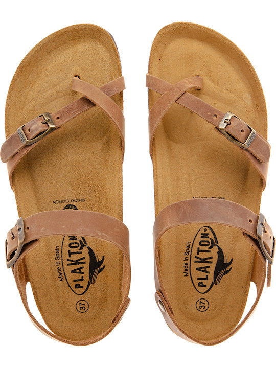Leather Women's Flat Sandals Anatomic in Tabac Brown Color