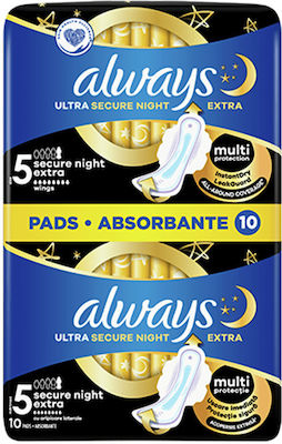 Always Ultra Secure Night Extra Hygienepads mit Flügeln Nacht Größe 5 10Stück