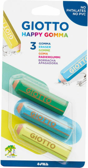 Giotto Eraser Set for Pencil and Pen Happy Gomma (Μiscellaneous colours) 3pcs