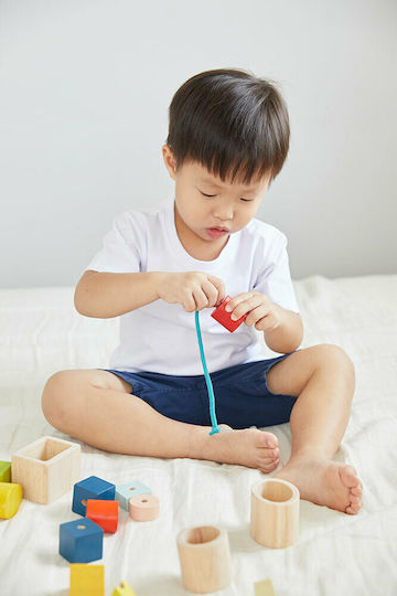 Plan Toys Παιχνίδι με Κορδόνια Χάντρες - Γεωμετρικά Σχήματα από Ξύλο για 24+ Μηνών
