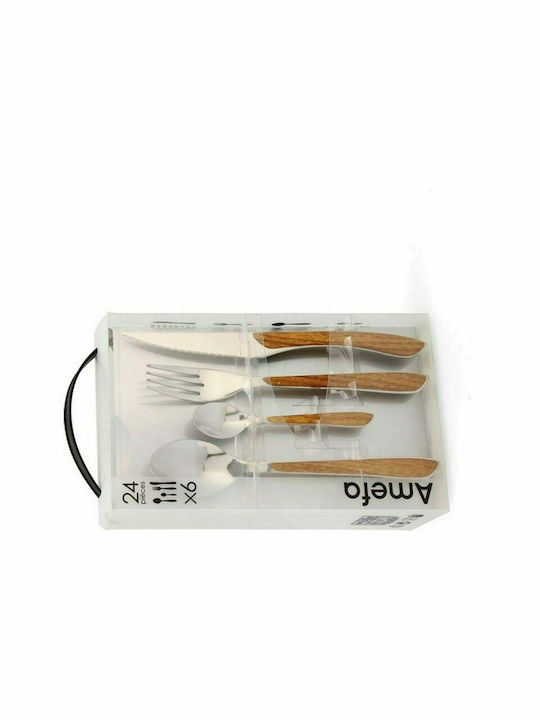 Amefa 24-Piece Stainless Steel 18/10 Beige Cutlery Set Eclat