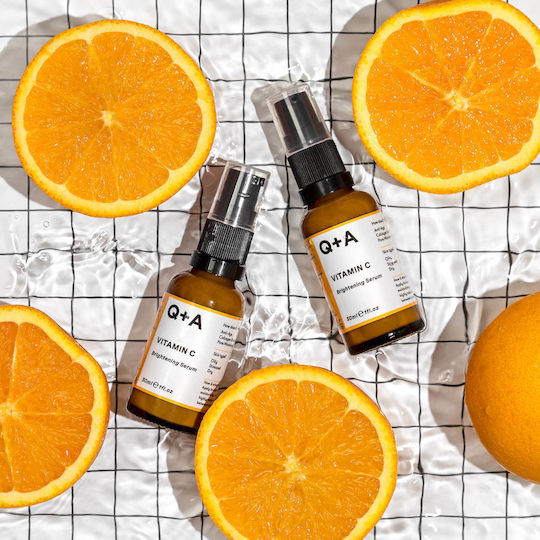 Q+A Natural Skincare Vitamin C Brightening Ενυδατικό & Αντιγηραντικό Serum Προσώπου με Βιταμίνη C & Υαλουρονικό Οξύ για Αποτοξίνωση & Λάμψη 30ml