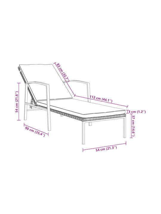 Liegestuhl Rattan mit Kissen Grey mit Tisch 2Stück 195x60x95cm.